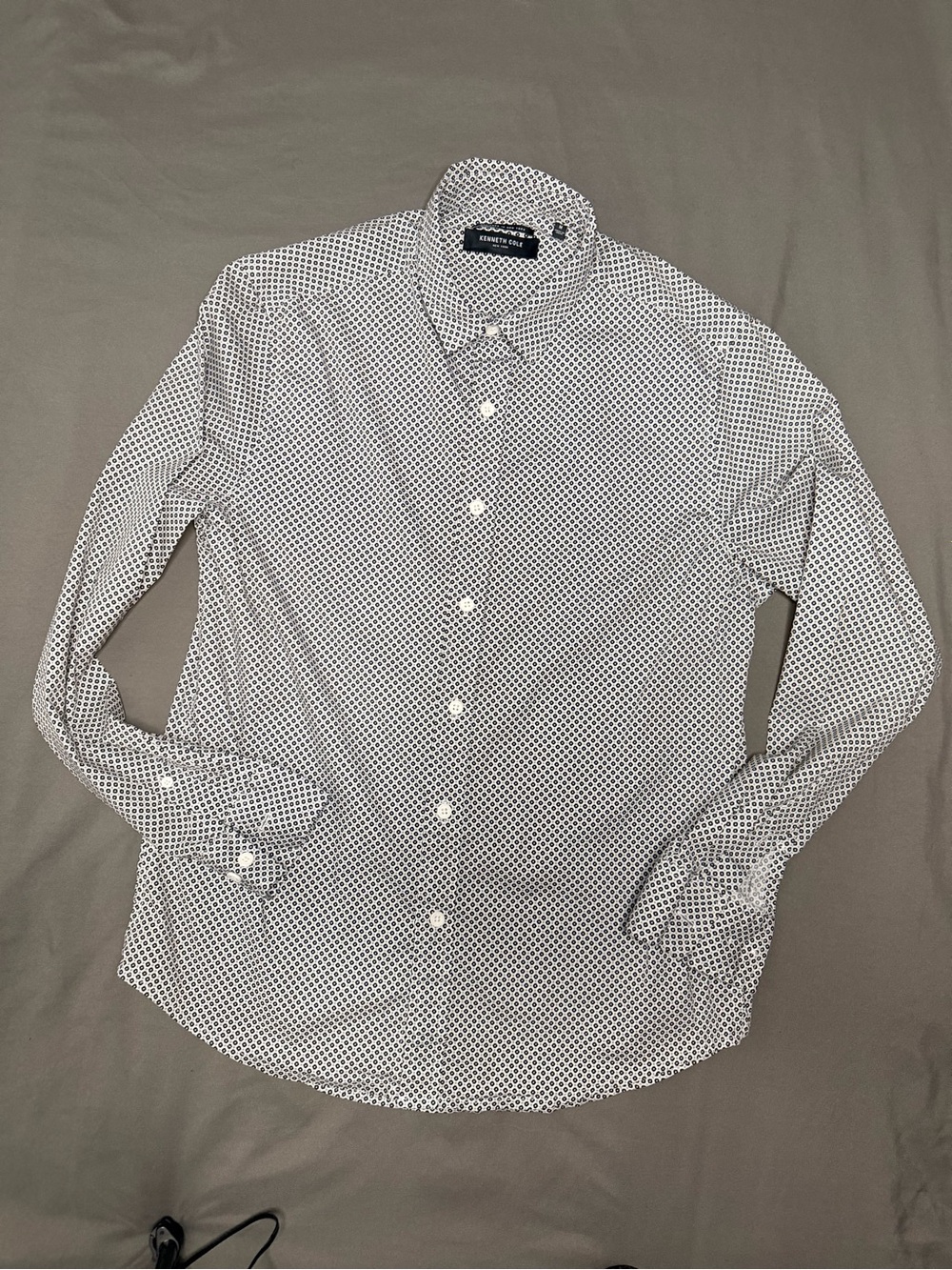 Kenneth Cole New York White Shirt with Black Dot Print
